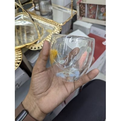 Picture of Premium High Borosilicate Double Wall Glass Coffee Mug with Beautiful Floating Colorful Feathers Design 350ml Heat Resistant Tea Cup for Hot and Cold Beverages Perfect for Gifting and Daily Home Use.-Multicolor