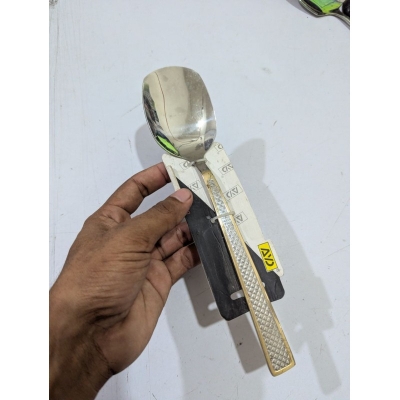 Picture of AYD Stainless Steel Serving Spoon with Elegant Gold Border Handle Mirror Polish Non-Magnetic Curry Rice Utensil-Silver