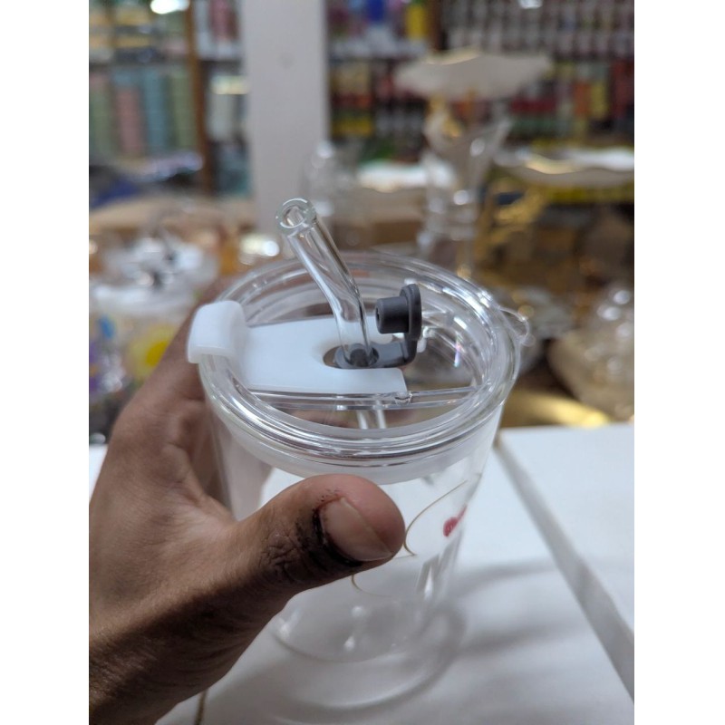 Picture of Premium Aesthetic Clear Glass Pookie Mug with Handle, Leak-Proof Lid, and Reusable Straw - Ideal Square Shape Designer Drinking Glass for Milk, Iced Coffee, Juice, and Tea-Multicolor