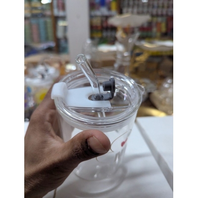 Picture of Premium Aesthetic Clear Glass Pookie Mug with Handle, Leak-Proof Lid, and Reusable Straw - Ideal Square Shape Designer Drinking Glass for Milk, Iced Coffee, Juice, and Tea-Multicolor