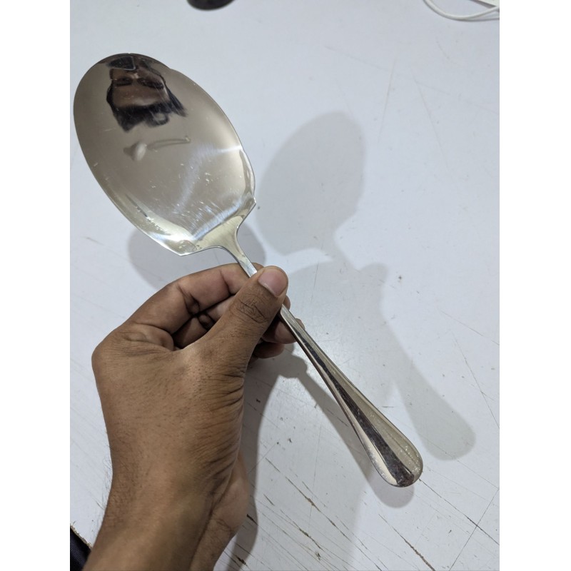 Picture of Stainless Steel Rice Serving Spoon with Large Flat Oval Bowl and Long Ergonomic Teardrop Handle-Silver