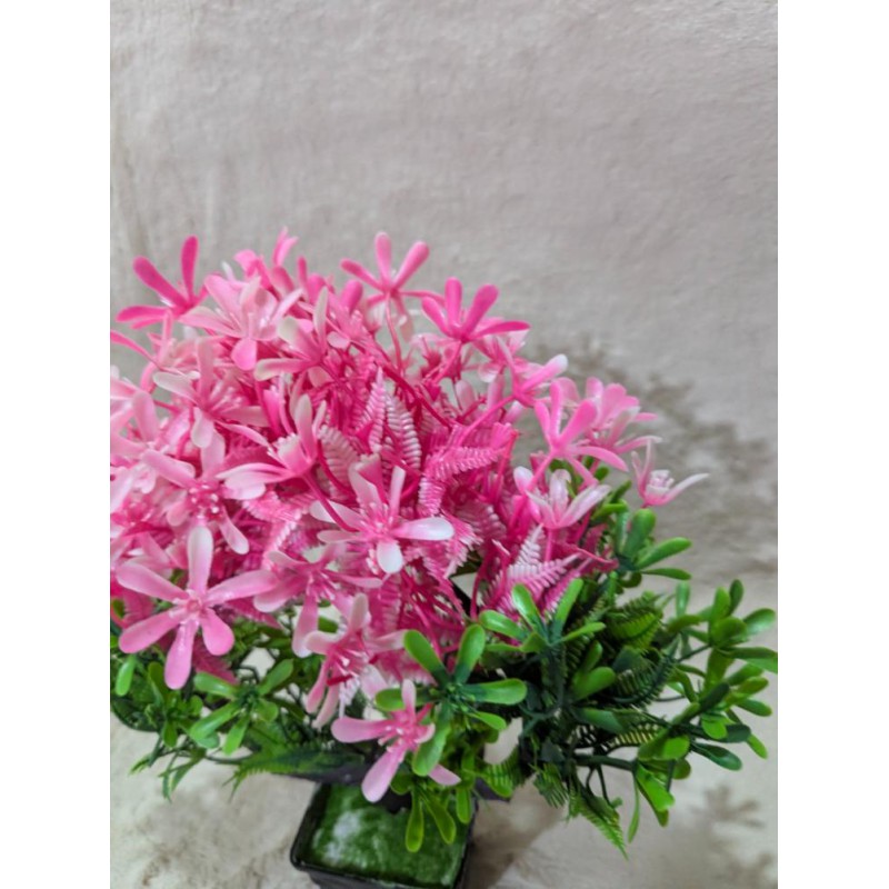 Picture of Artificial Pink Cherry Blossom Bonsai Tree in Black Pot for Indoor Home Office Tabletop Decorative Display-Multicolor