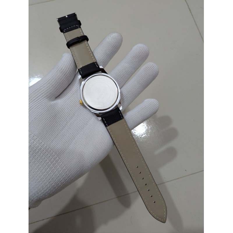 Picture of Premium Leather Watch for Men with Elegant Textured White Dial Gold-Tone Hands and Date Display Feature Waterproof Business Casual Wristwatch for Stylish Gents Perfect Gift Choice for Special Occasions.-Black