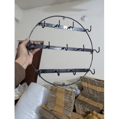 Picture of Wall-Mounted Circular Metal Coffee Mug Rack, Black-Black