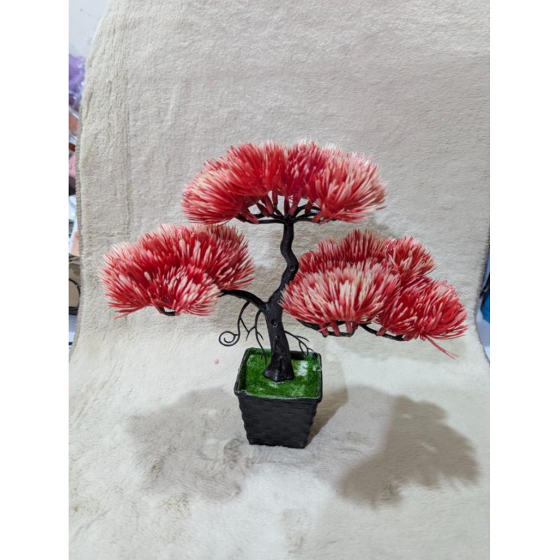 Picture of Artificial Red Pine Bonsai Tree with Decorative Pot for Home Office Desk Tabletop Zen Garden Indoor Decoration-Red