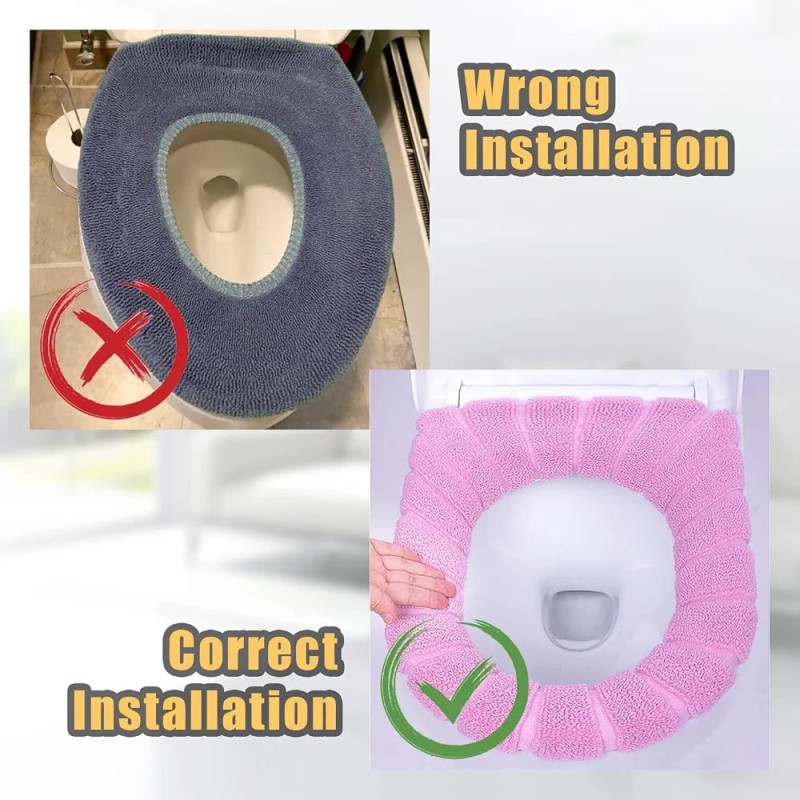 Picture of Stretchable Soft Plush Toilet Seat Cover Warm Washable Cloth Cushion Pad for O U D V Shaped Toilets-Multicolor