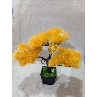 Picture of Artificial Yellow Bonsai Tree in Black Pot for Home Office Desktop Decoration Vibrant Faux Pine Greenery Plant-Yellow