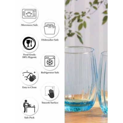 Picture of 380ML Blue Soda Lime Glass Cup Set - Dishwasher Safe, Lightweight, Classic Style, Round Shape, Set of 6, Perfect for Home and Kitchen, Durable and Ideal for Everyday Use.-Blue