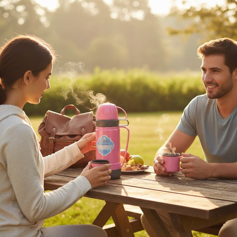 Picture of High Quality 1L Plastic Body Vacuum Flask with Glass Refill Inner Insulation Available in Multiple Colors for Superior Heat Retention Perfect for Storing Tea Coffee and Hot Water at Home Daily.-Multicolor