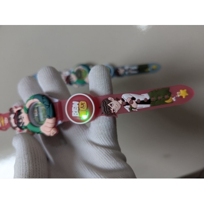 Picture of Ben 10 Kids Digital Watch featuring a unique rotating spinner design with colorful lighting and musical effects, perfect as a fun and functional toy-like wristwatch for boys and girls aged 4-12.-Red