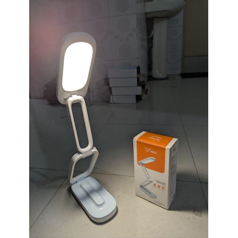 Picture of Yage YG-T125 Rechargeable LED Desk Lamp with 1200mAh Battery, 3 Brightness Levels, Eye-Caring Flicker-Free Technology, Foldable 3-Layer Design, USB Charging, Portable Table Light for Students, Home Office, Reading and Study Purposes.-White