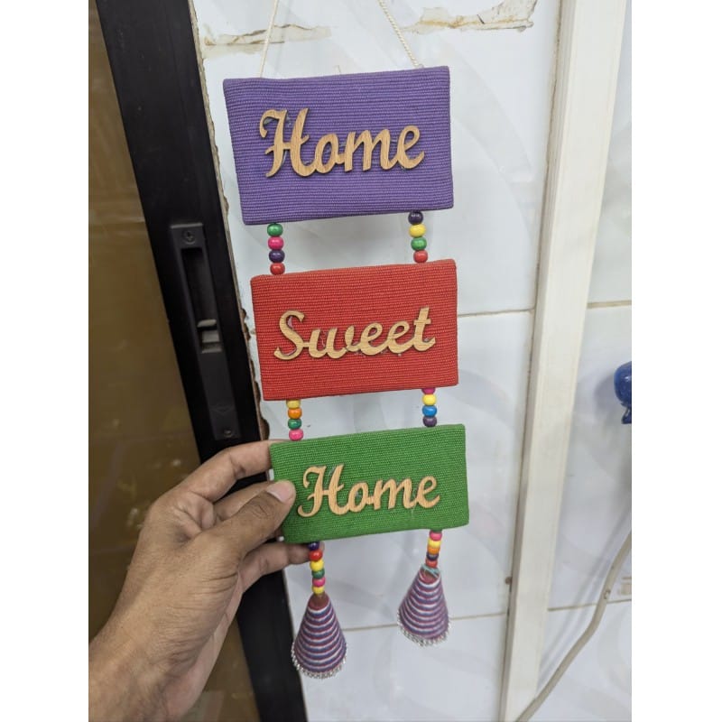 Picture of Handicraft jute material Home Sweet Home wall hanging for living room decoration to make your house look colorful and beautiful with premium quality handmade home decor item for every modern interior.-Multicolor