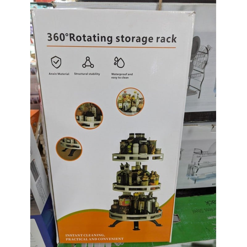 Picture of 3-Tier Rotating Spice Rack Organizer: Height-Adjustable, 360-Degree Revolving Lazy Susan for Kitchen Countertop & Cabinet Storage. Durable Carbon Steel Seasoning Condiment Shelf-Multicolor