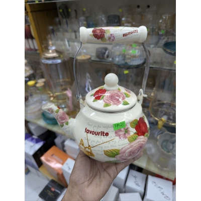 Picture of Premium Life Smile 2.5L Enamel Tea Kettle Featuring Vintage Floral Design with Heat Resistant Gold Handle for Gas and Induction Stovetops, Elegant White Porcelain Style Decorative Water Pot for Home Kitchen.-Multicolor