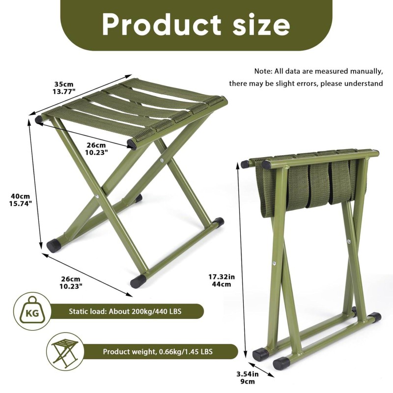 Picture of Heavy Duty 17.8 Inch Folding Camping Stool for Adults Supports 600 lbs Portable Outdoor Slacker Chair with High Density Nylon Webbing Reinforced Steel Frame for Fishing Hiking Gardening and Travel Use.-Multicolor