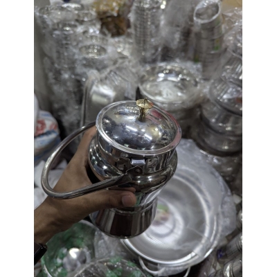 Picture of Premium Mirror Finish Stainless Steel Milk Pot Barni with Aesthetic Floral Laser Print and Elegant Brass Knob Lid, Heavy Duty 202 Stainless Steel Milk Container for Fresh Milk Storage and Transport.-Multicolor