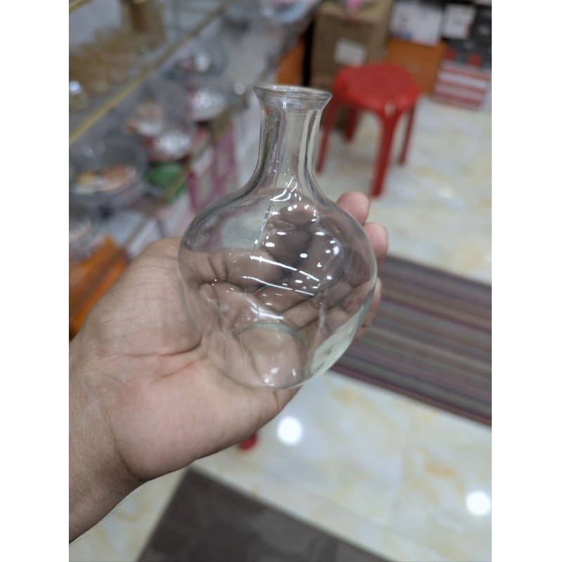 Picture of Large Smoke Grey Hand-Blown Glass Balloon Vase, Elegant Round Big Belly Decorative Bud Bottle with Slender Narrow Neck for Single Stems, Modern Aesthetic Centerpiece for Minimalist Living Room Home Decor Accent clear-Multicolor