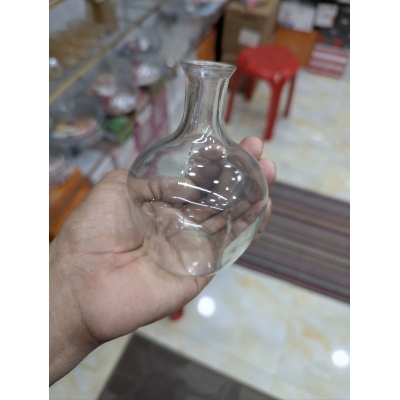 Picture of Large Smoke Grey Hand-Blown Glass Balloon Vase, Elegant Round Big Belly Decorative Bud Bottle with Slender Narrow Neck for Single Stems, Modern Aesthetic Centerpiece for Minimalist Living Room Home Decor Accent clear-Multicolor