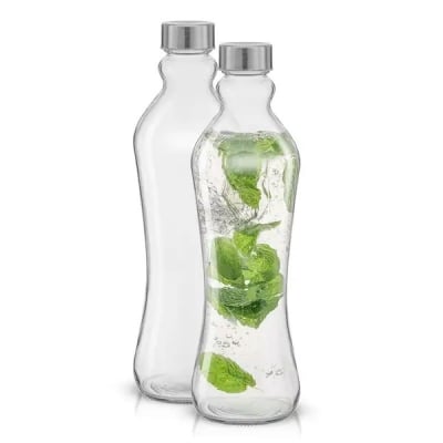Picture of 1 Liter Transparent Glass Water Bottle – Twisted Pattern Design with Silver-Toned Round Cap – Solid Glass Build – Elegant & Leakproof – Ideal for Office, Travel, Gym and Daily Use-Multicolor