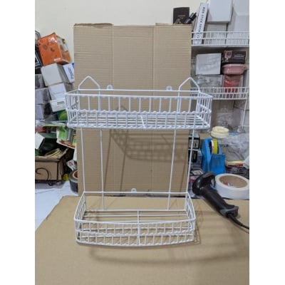 Picture of White 2-Tier Wall Mounted Wire Spice Rack | Multipurpose Kitchen & Bathroom Organizer-White