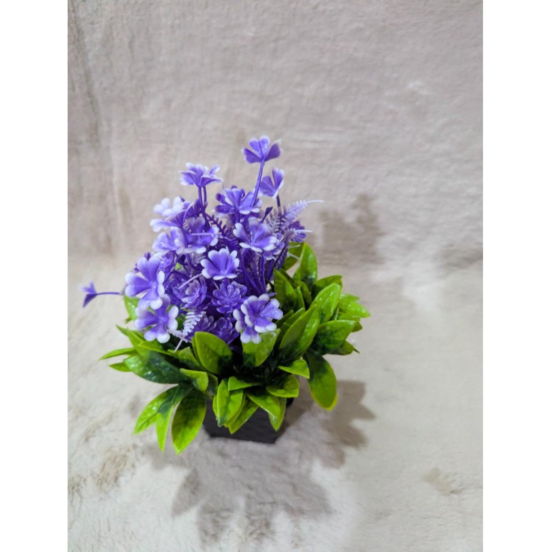 Picture of Artificial Purple Hyacinth Potted Plant with Vibrant Green Leaves in a Decorative Black Square Pot for Home Decor-Multicolor