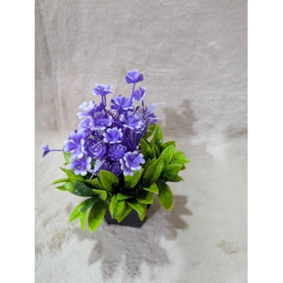 Picture of Artificial Purple Hyacinth Potted Plant with Vibrant Green Leaves in a Decorative Black Square Pot for Home Decor-Multicolor