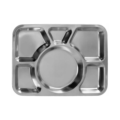 Picture of Stainless Steel Divided Plate, Dinner Snack Serving Plate with 6 Compartment, Metal Food Trays for Kids, Adults, Camping, Diet Food Portion Control, Picky Eaters  40cm X 30cm-Silver