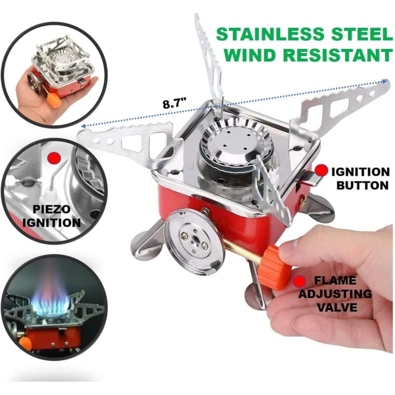 Picture of Portable Gas Stove Square-Shaped Gas Butane Burner Camping Stove Folding Furnace Stove travelling Stainless Steel Cooking Stove with Storage bag, no refill including-Multicolor