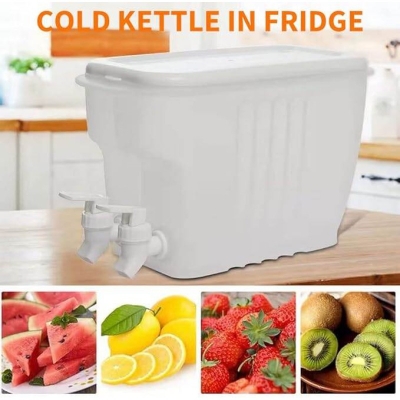 Picture of 3.5l Drinks Dispenser with 2 Tap, Juice Dispenser Fridge Water Dispenser, 2 Grids Juice Container Plastic Milk Bottle Dispenser for Making Teas and Juices-White