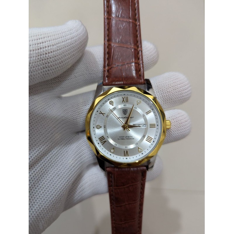 Picture of Luxury Men’s Quartz Watch with Genuine Brown Leather Strap Black Dial Analog Display Water Resistant Business Casual Wristwatch for Gents High Quality Fashion Timepiece Perfect Gift for Men Online Shopping.-Multicolor