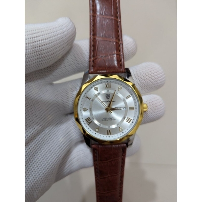 Picture of Luxury Men’s Quartz Watch with Genuine Brown Leather Strap Black Dial Analog Display Water Resistant Business Casual Wristwatch for Gents High Quality Fashion Timepiece Perfect Gift for Men Online Shopping.-Multicolor
