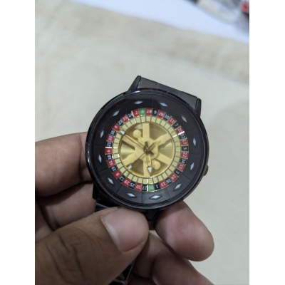 Picture of Premium Men’s Casino Roulette Watch featuring 360 Degree Rotating Dial and Black Stainless Steel Metal Chain Strap Perfect Fashion Accessory for Party Wear Business Casual Events and Unique Stylish Gifting Options for Boys.-Multicolor