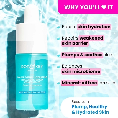 Picture of Dot & Key Hydrating Hyaluronic Acid Serum With Vitamin C + E | For Plump, Glowing Skin | Face Serum for Dry Skin, Oily & Normal Skin | With Ceramide & Acai Berry | 30 ml