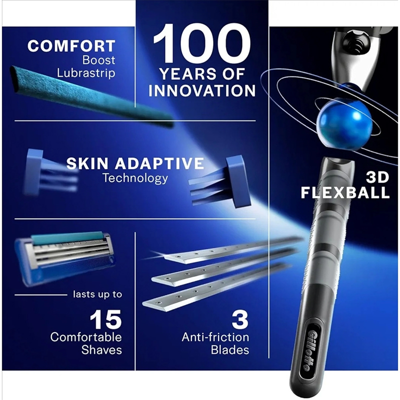 Picture of Gillette Mach 3 Turbo Shaving Razor for Men | Most Comfortable Shave | Flexiball & Dynamic Pivot for Safe Shave | Anti-Friction Blades & Lubricating Strip for smooth shave and sensitive skin