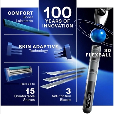 Picture of Gillette Mach 3 Turbo Shaving Razor for Men | Most Comfortable Shave | Flexiball & Dynamic Pivot for Safe Shave | Anti-Friction Blades & Lubricating Strip for smooth shave and sensitive skin