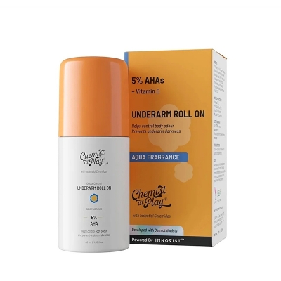 Picture of Chemist at Play UnderArm Roll-On with 5% AHA, Lactic Acid & 1% Mandelic Acid | Prevents Body Odour, Brightens Skin & Exfoliates Underarm For Sensitive Skin | Aqua Fragrance | Alcohol Free - 40ml