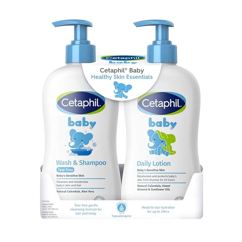 Picture of Cetaphil Baby Wash & Shampoo Plus Body Lotion, Healthy Skin Essentials, Head to Toe Hydration for up to 24 Hours, for Delicate, Sensitive Skin, 400ml 2-Pack