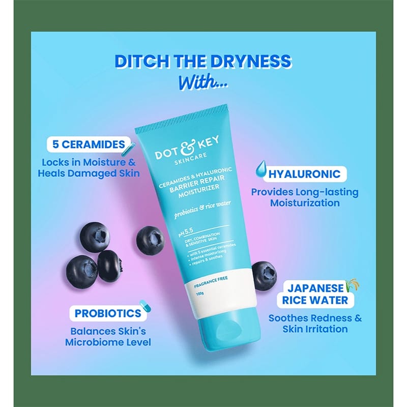 Picture of Dot And Key Barrier Repair Intense Moisturizer With 5 Ceramides & Hyaluronic | Shea Butter, Deep Moisturizing Repairs Skin Barrier, Locks In Moisture, Heals Dryness, Softens & Plumps Skin 100g