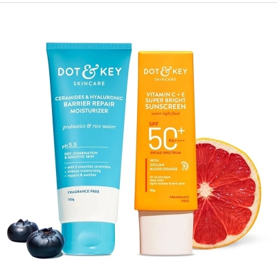 Picture of DOT & KEY Ceramides & Hyaluronic Skin Barrier Repair + Face Cream For Dry Skin-100G & Vitamin C+E Super Bright Sunscreen Spf 50 Pa+++ - 80G | For Men & Women-Combo pack