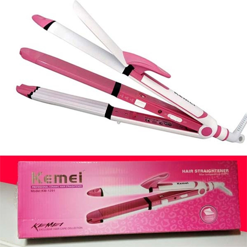 Picture of Kemei Km 1291 Ceramic Professional 3 In 1 Electric Hair Straightener Curler Styler And Crimper