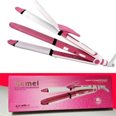 Picture of Kemei Km 1291 Ceramic Professional 3 In 1 Electric Hair Straightener Curler Styler And Crimper