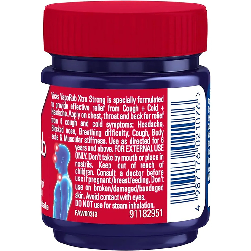 Picture of Vicks Xtra Strong Vaporub Relieves 6 Cold Symptoms (Indian) - 50Ml