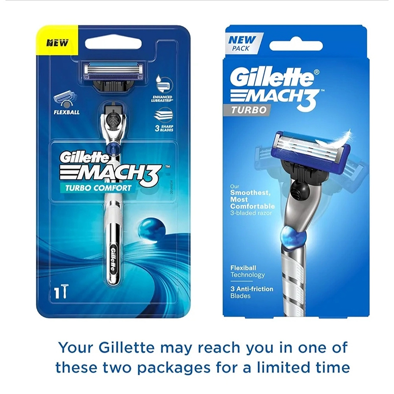 Picture of Gillette Mach 3 Turbo Shaving Razor for Men | Most Comfortable Shave | Flexiball & Dynamic Pivot for Safe Shave | Anti-Friction Blades & Lubricating Strip for smooth shave and sensitive skin