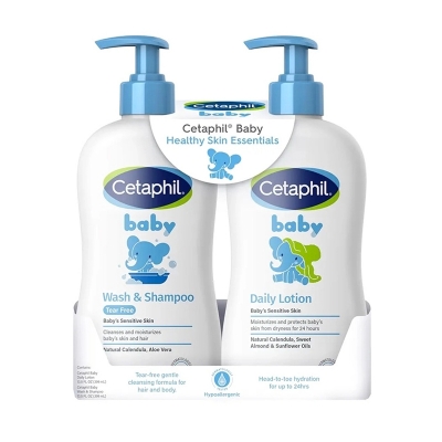 Picture of Cetaphil Baby Wash & Shampoo Plus Body Lotion, Healthy Skin Essentials, Head to Toe Hydration for up to 24 Hours, for Delicate, Sensitive Skin, 400ml 2-Pack