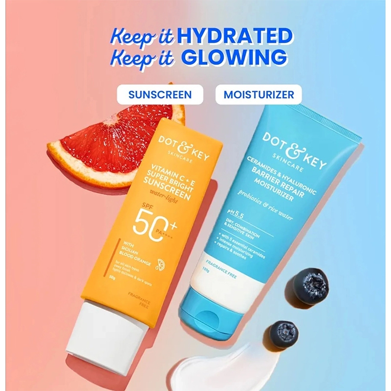 Picture of DOT & KEY Ceramides & Hyaluronic Skin Barrier Repair + Face Cream For Dry Skin-100G & Vitamin C+E Super Bright Sunscreen Spf 50 Pa+++ - 80G | For Men & Women-Combo pack