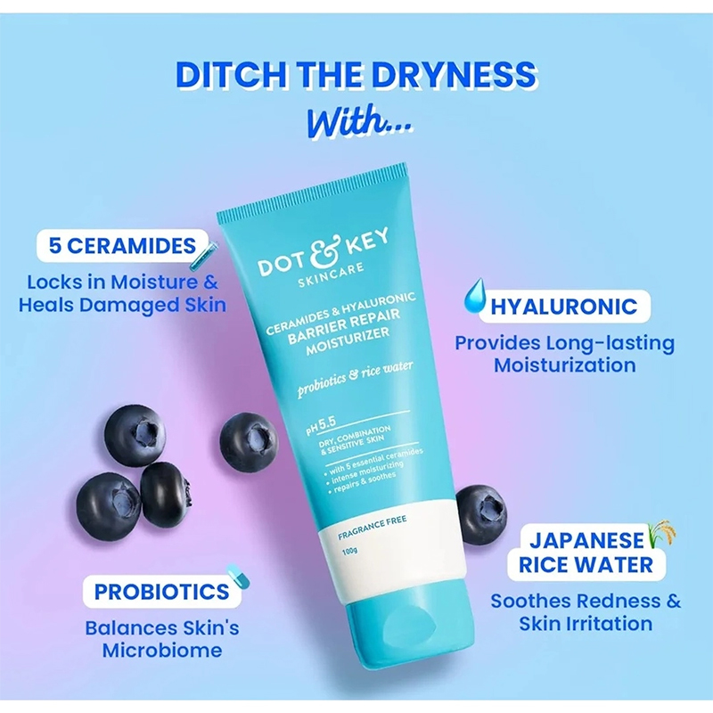 Picture of DOT & KEY Ceramides & Hyaluronic Skin Barrier Repair + Face Cream For Dry Skin-100G & Vitamin C+E Super Bright Sunscreen Spf 50 Pa+++ - 80G | For Men & Women-Combo pack
