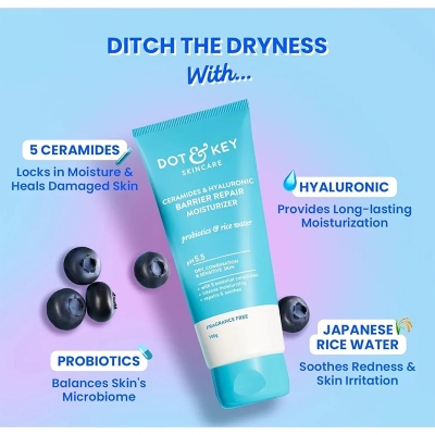 Picture of DOT & KEY Ceramides & Hyaluronic Skin Barrier Repair + Face Cream For Dry Skin-100G & Vitamin C+E Super Bright Sunscreen Spf 50 Pa+++ - 80G | For Men & Women-Combo pack