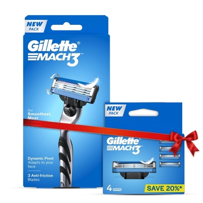 Picture of Gillette Mach 3 Turbo Shaving Razor And Blade 4Pack Combo Set For Men