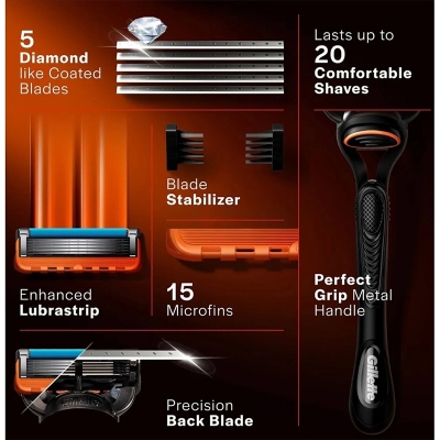 Picture of Gillette Fusion 5 Razor and Blade 4pcs with Styling Black Blade & 5 Diamond Like Coated Blades combo set
