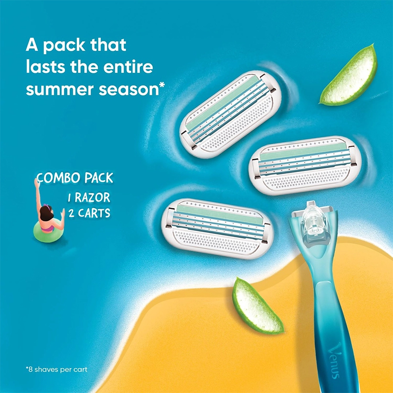 Picture of Gillette Venus Hair Removal Razor for Women with Aloe Vera Combo Pack Razor Plus 3 Refills